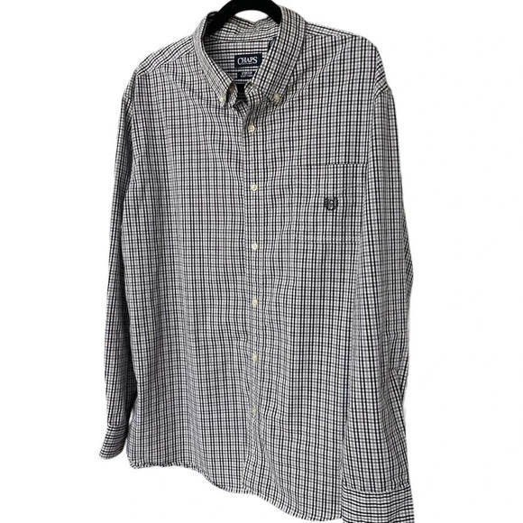 CHAPS Men's Black & White Plaid Long Sleeve Stretch Easy-Care Shirt in XXL 2X - Picture 5 of 6
